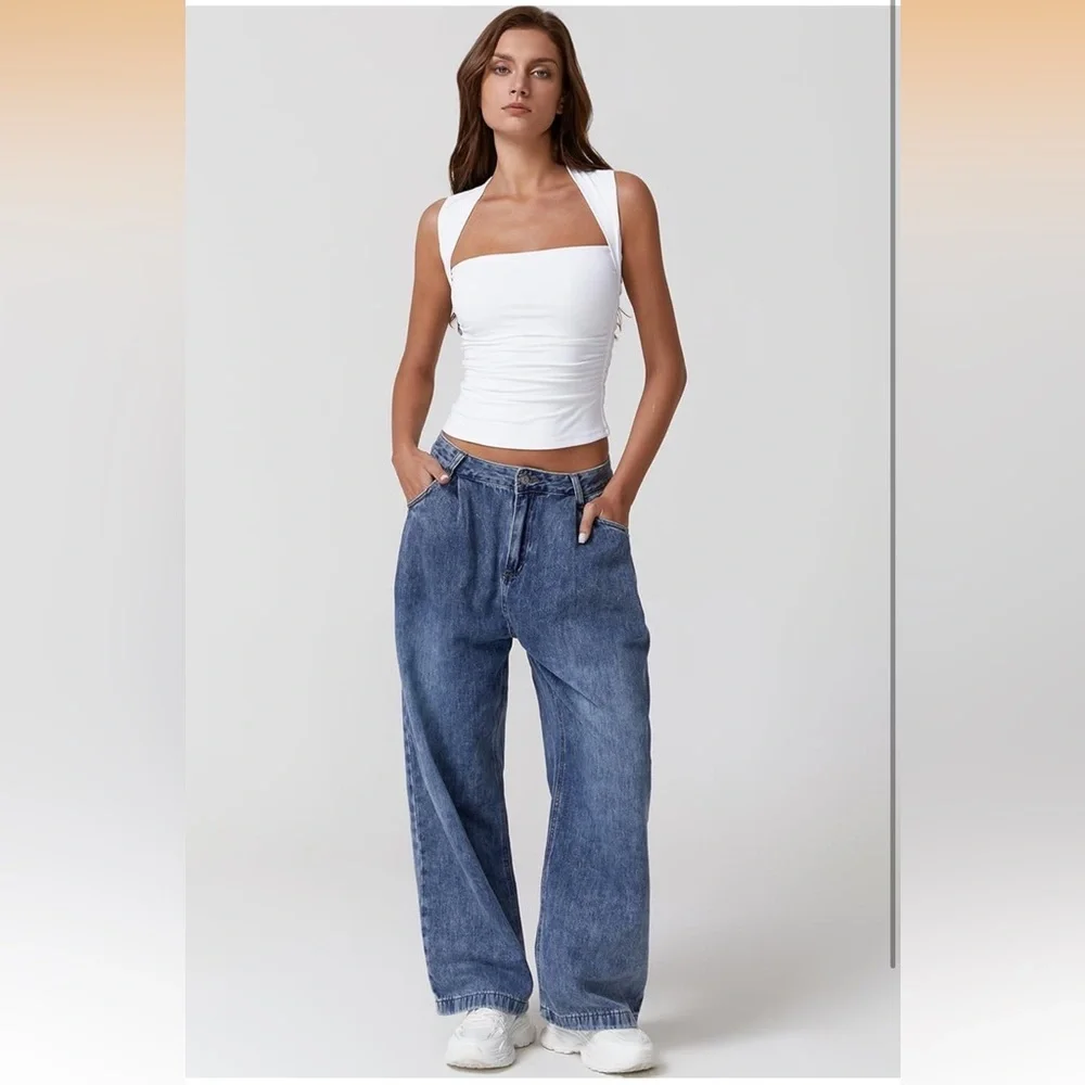 Women Square Neck Tank Tops Side Ruched Double Lined Slim Fit Summer Crop Top XL - Picture 4 of 4